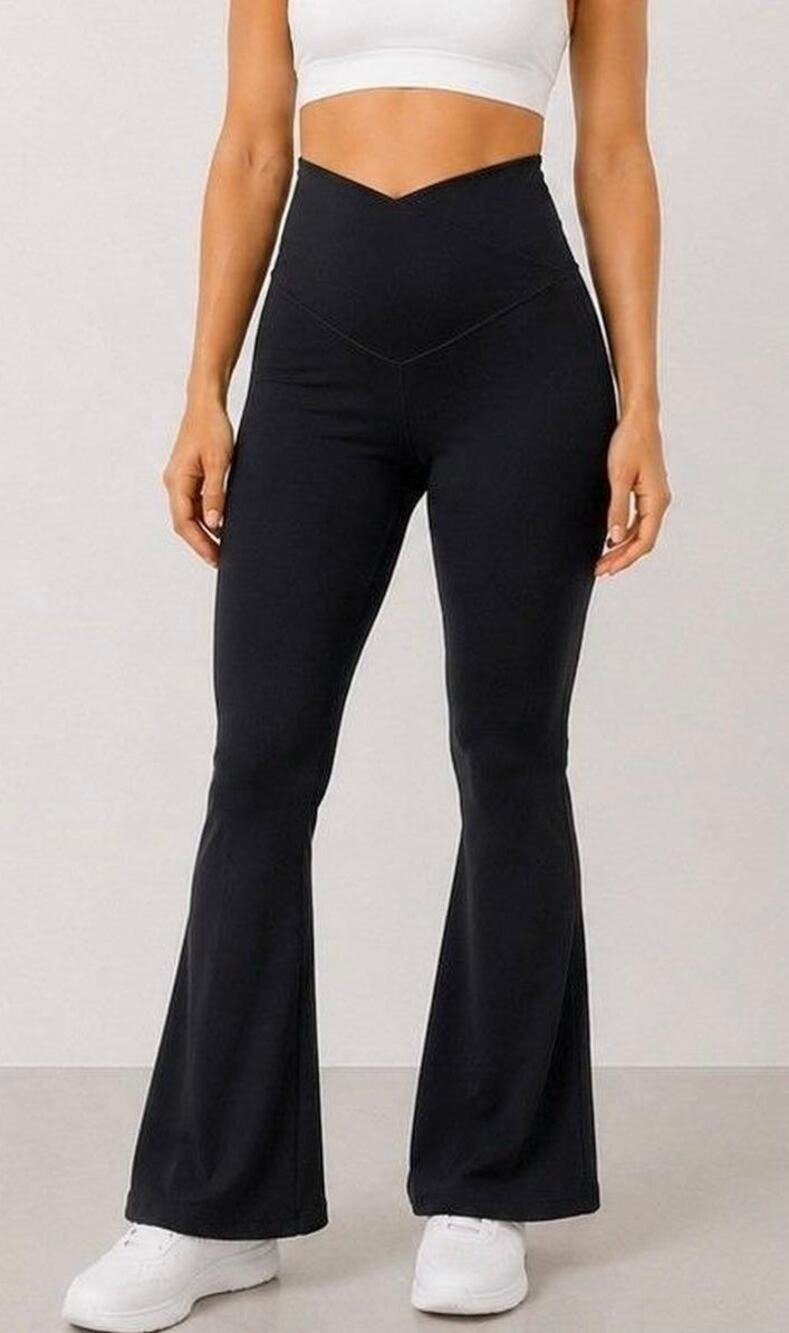 Aerie Offline Cross Front Flare Black Yoga L Pant Stretch Dance Gym Work Out